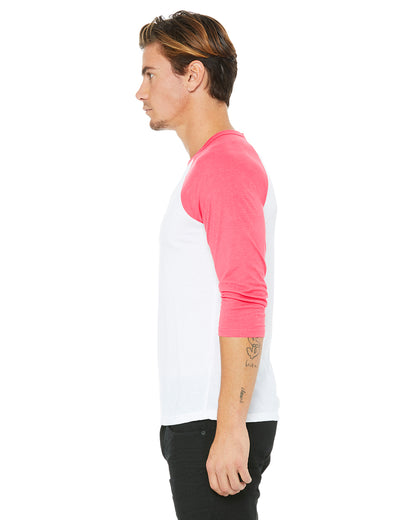 Unisex 3/4-Sleeve Baseball T-Shirt - White / Neon Pink