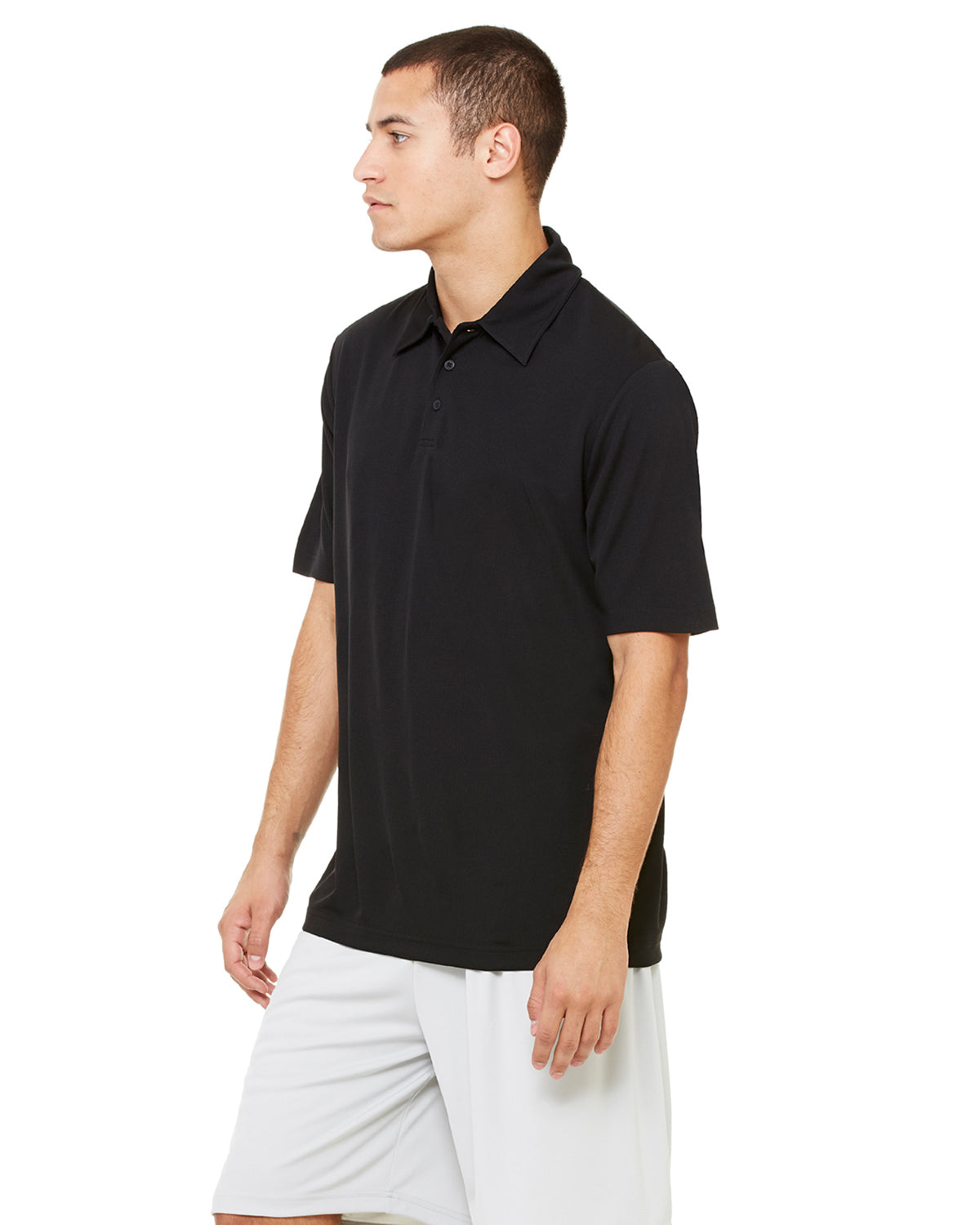 Unisex Performance Three-Button Mesh Polo - Black