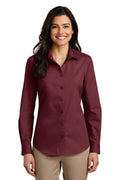 Women's Long Sleeve Carefree Poplin Shirt - Burgundy