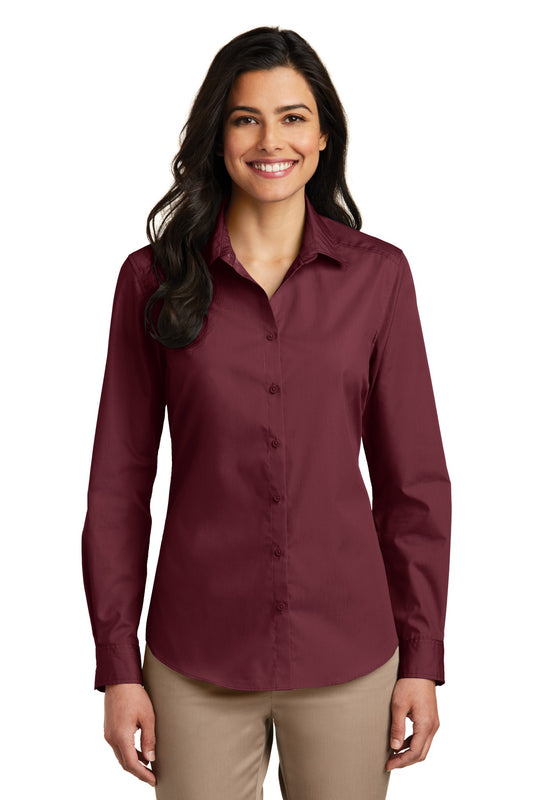 Women's Long Sleeve Carefree Poplin Shirt - Burgundy