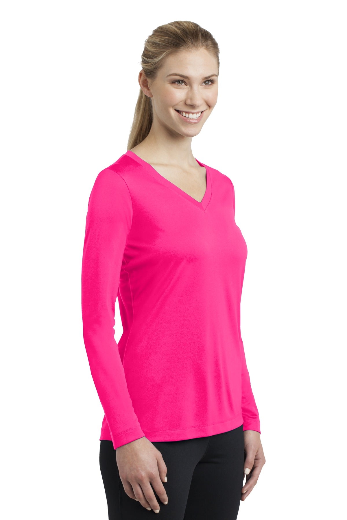 Women's Long Sleeve PosiCharge Competitor V-Neck Tee - Neon Pink