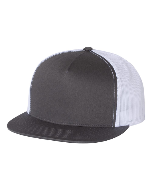 Unisex 5-Panel Flat Bill Trucker Cap - Charcoal / White