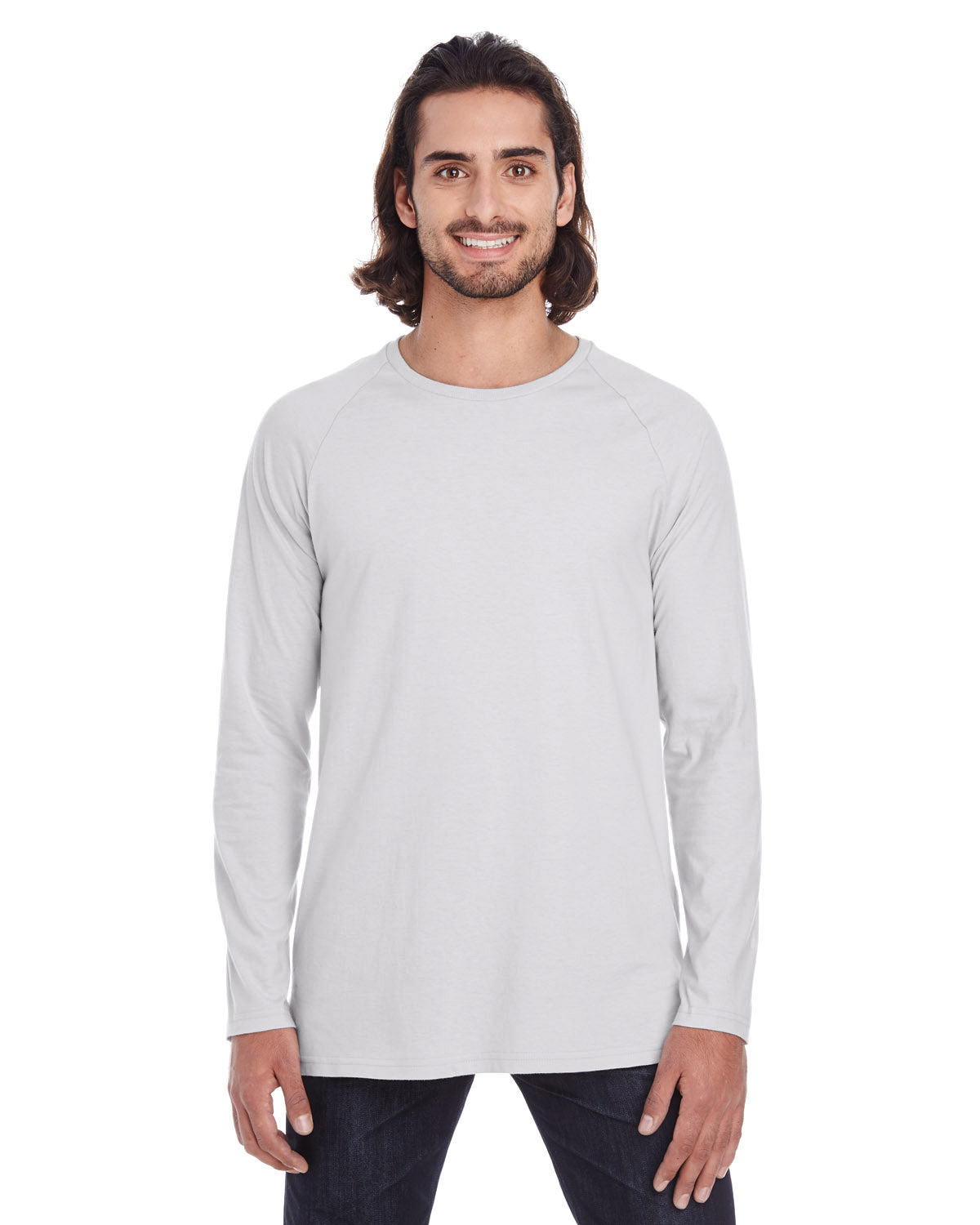 Unisex Lightweight Long & Lean Raglan Long-Sleeve T-Shirt - Silver