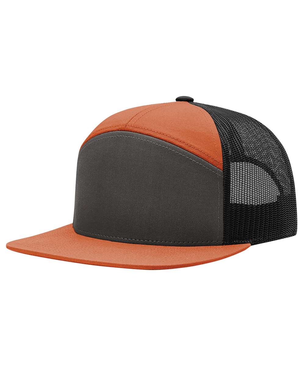 Seven-Panel Trucker Cap - Charcoal / Burnt Orange / Black