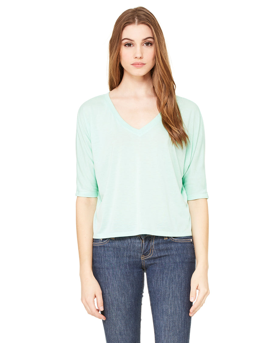 Women's Flowy Boxy Half-Sleeve V-Neck T-Shirt - Mint