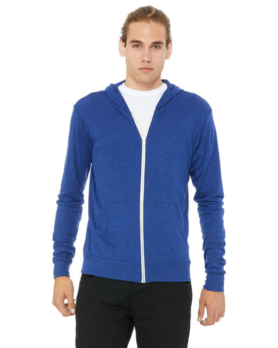 Unisex Triblend Full-Zip Lightweight Hoodie - True Royal Triblend