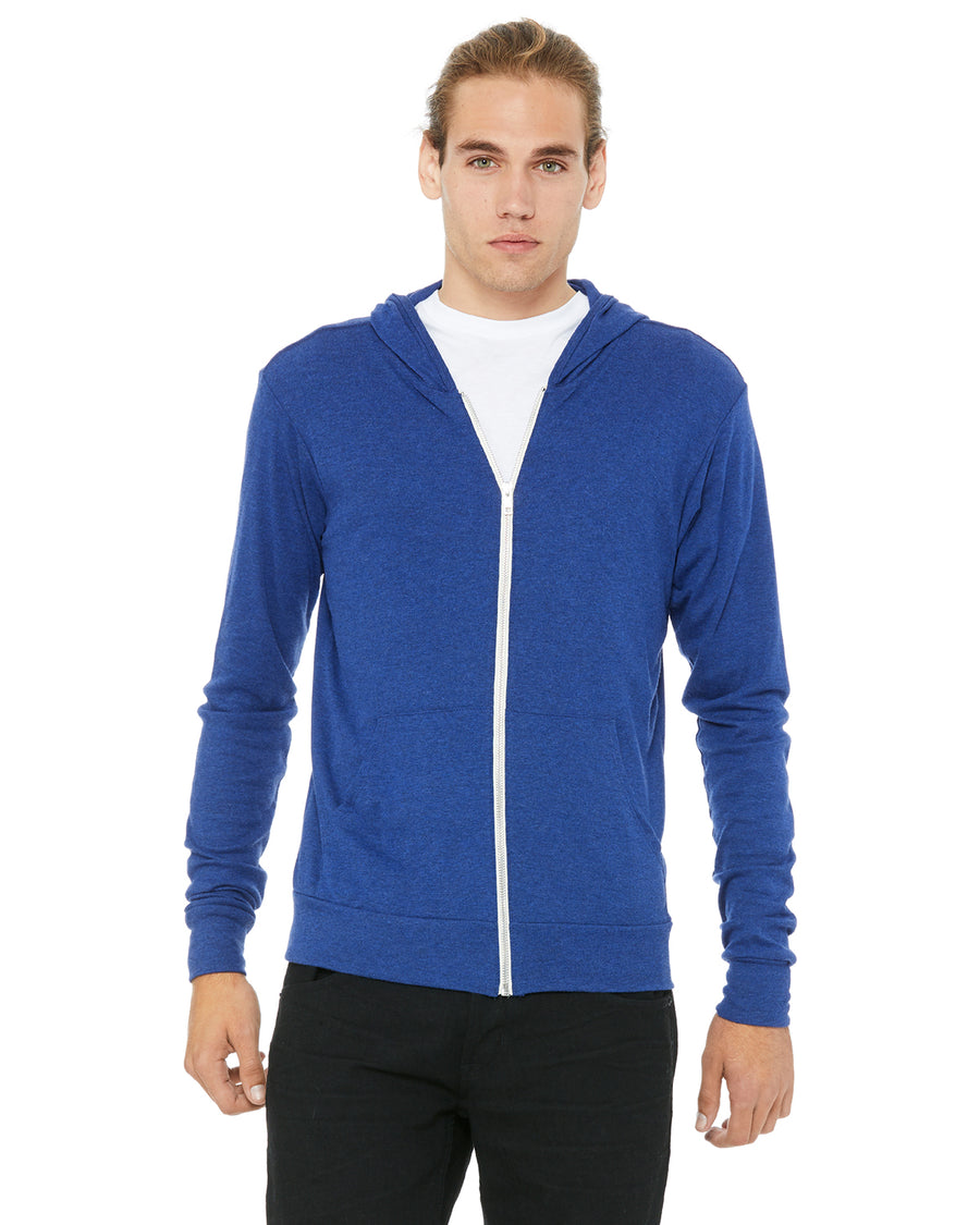 Unisex Triblend Full-Zip Lightweight Hoodie - True Royal Triblend
