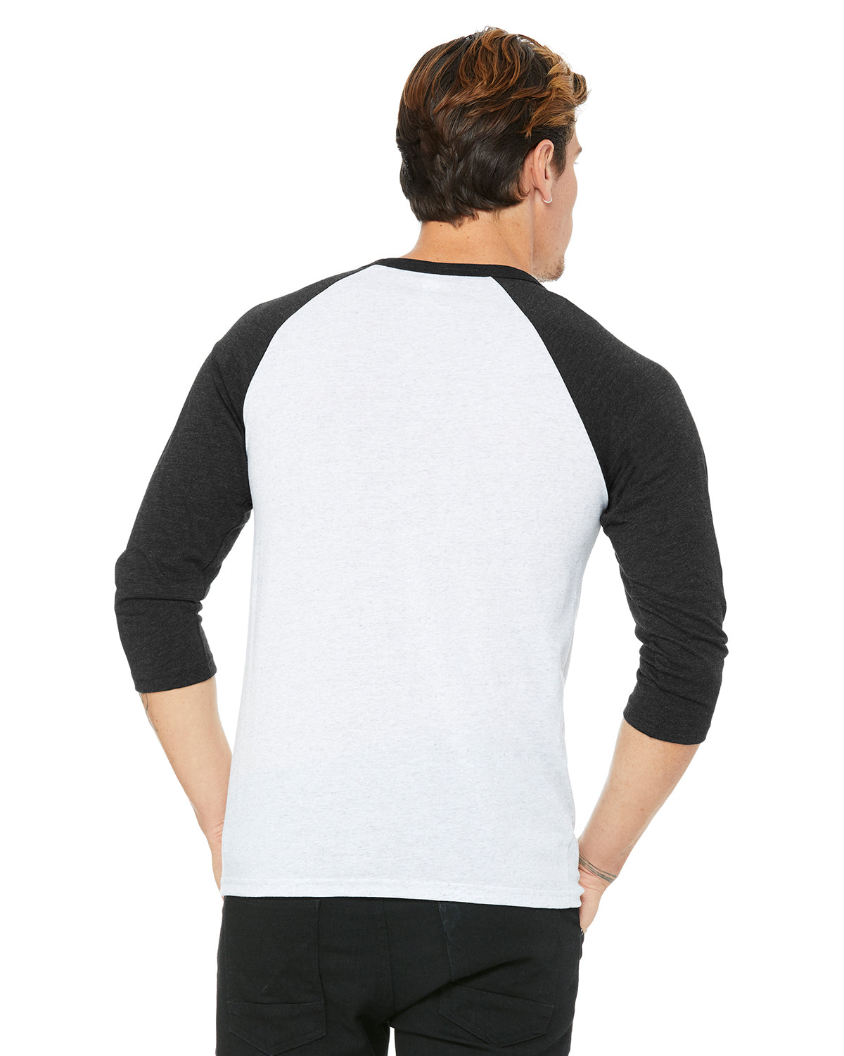 Unisex 3/4-Sleeve Baseball T-Shirt - White Fleck / Charcoal Triblend