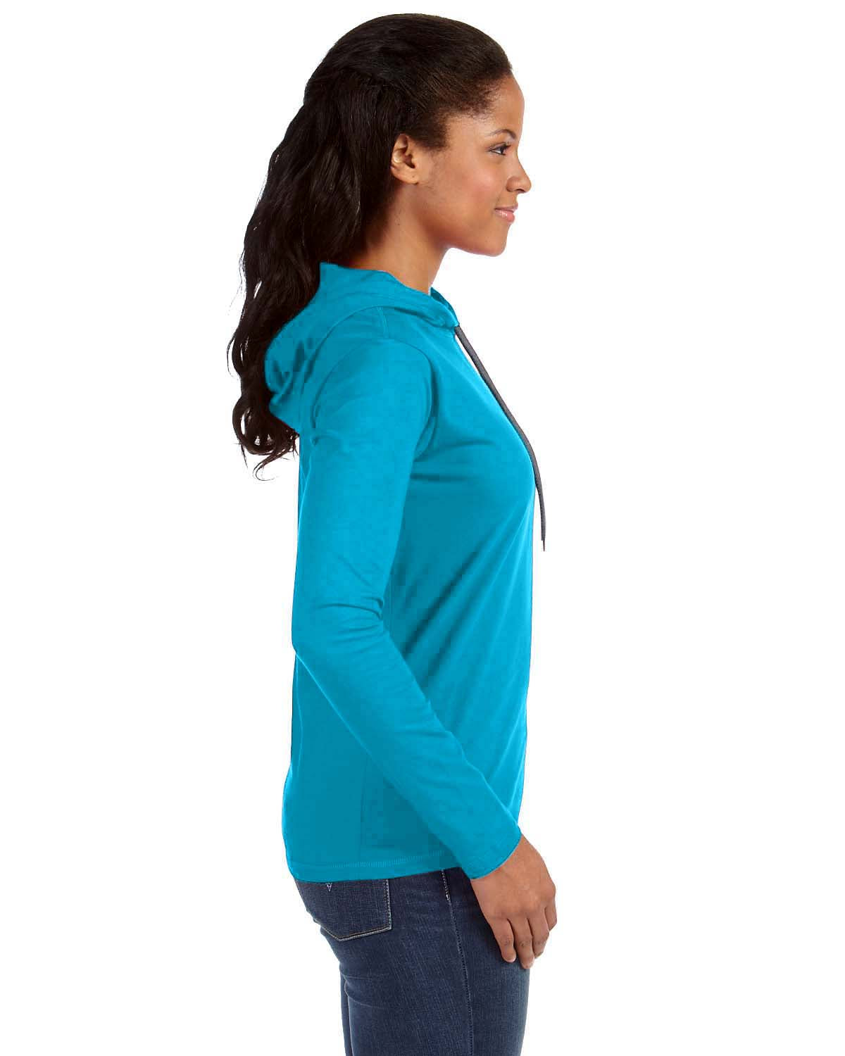 Women's Lightweight Long-Sleeve Hooded T-Shirt - Caribbean Blue / Dark Gray