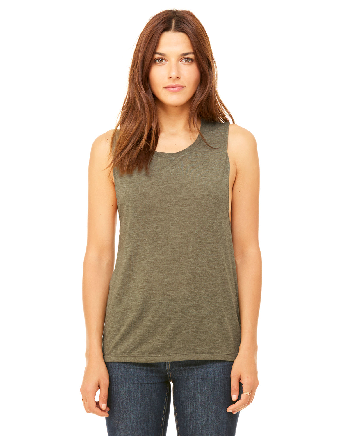 Women's Flowy Scoop Muscle Tank - Heather Olive