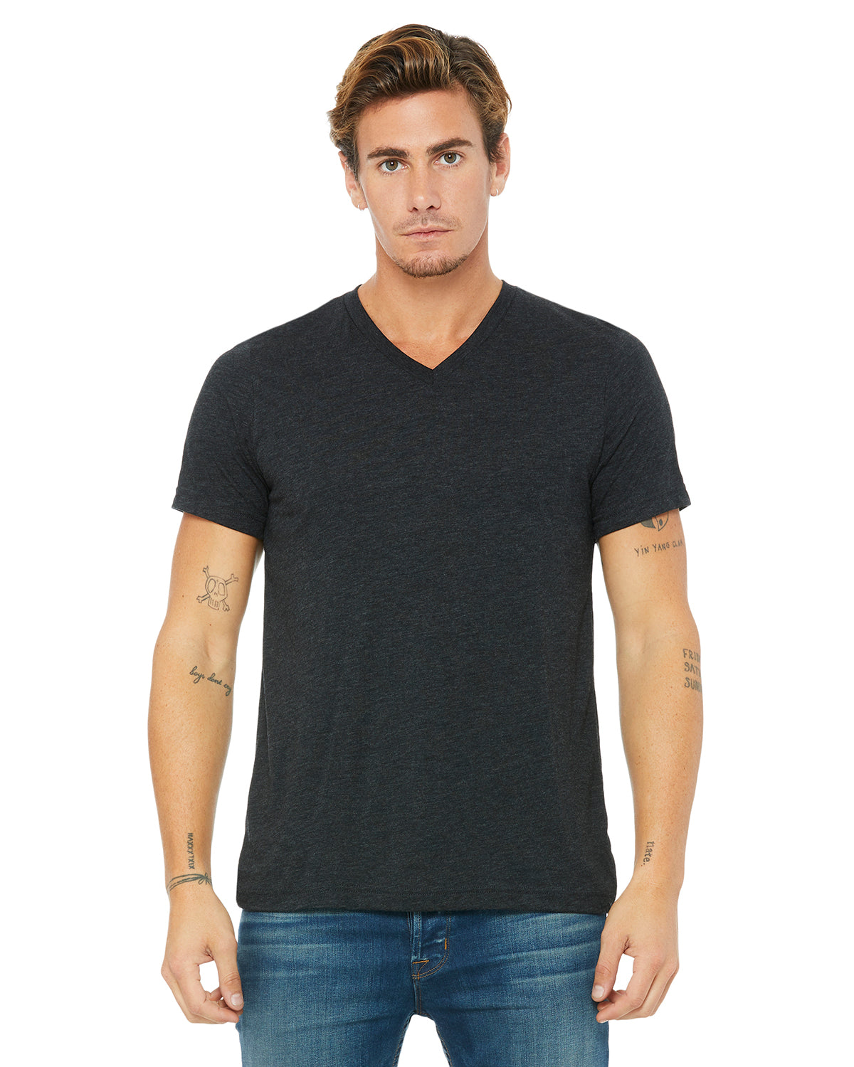 Unisex Triblend V-Neck T-Shirt - Charcoal Black Triblend