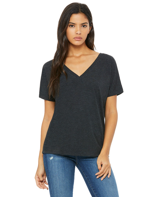 Women's Slouchy V-Neck T-Shirt - Charcoal Black Triblend