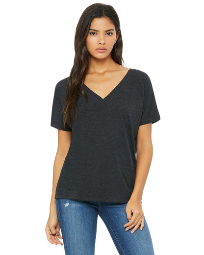 Women's Slouchy V-Neck T-Shirt - Charcoal Black Triblend