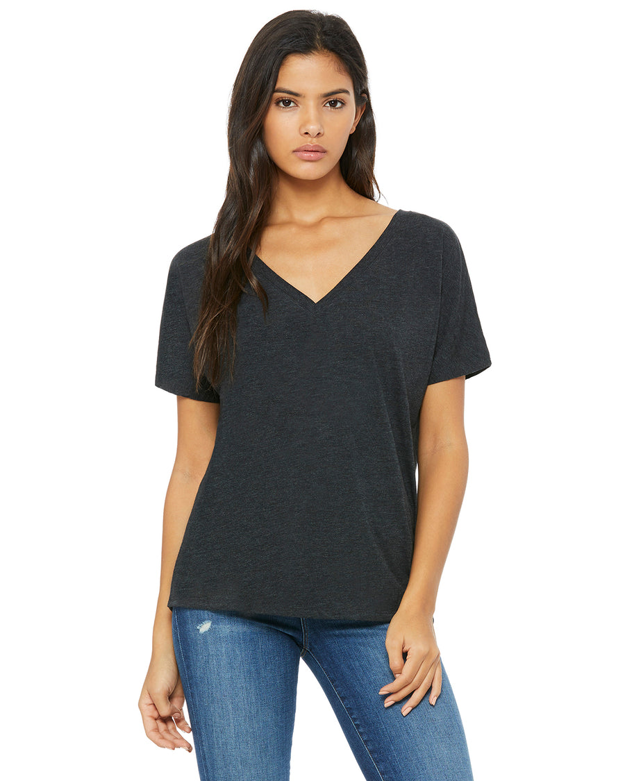 Women's Slouchy V-Neck T-Shirt - Charcoal Black Triblend