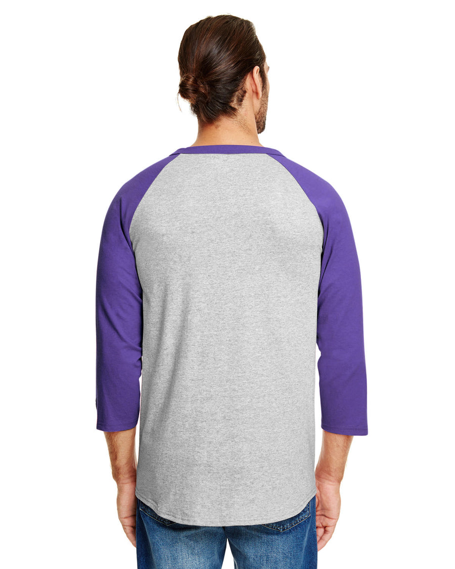 Unisex Raglan T-Shirt - Oxford Gray Heather / Purple