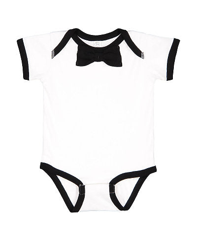 Infant Baby Rib Bow Tie Bodysuit - White / Black