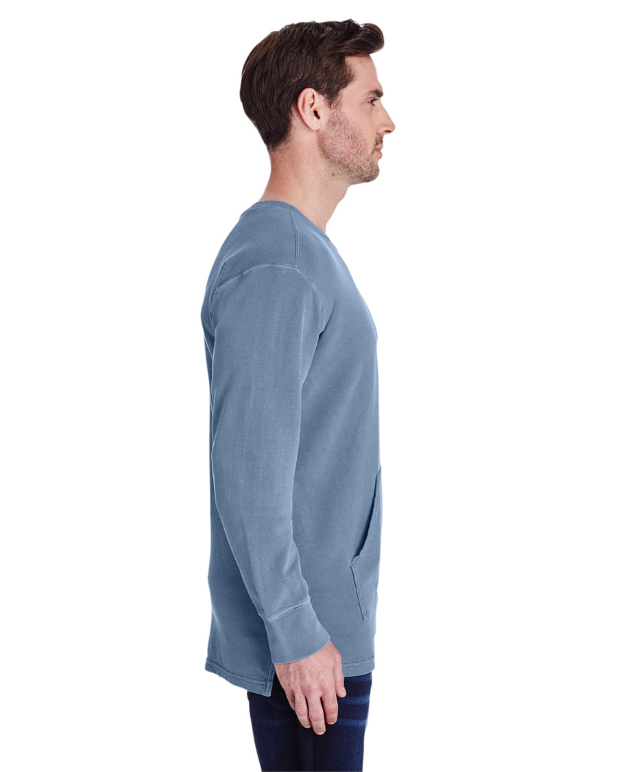 Unisex French Terry Crew With Pocket - Blue Jean