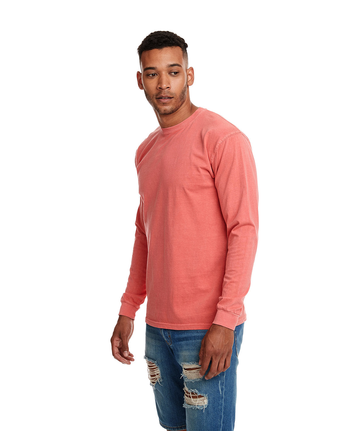 Unisex Inspired Dye Long-Sleeve Crew with Pocket - Guava