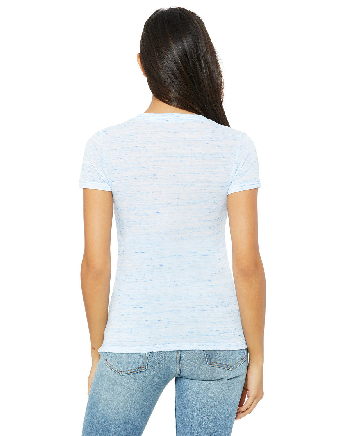 Ladies' Jersey Short-Sleeve Deep V-Neck T-Shirt - Blue Marble