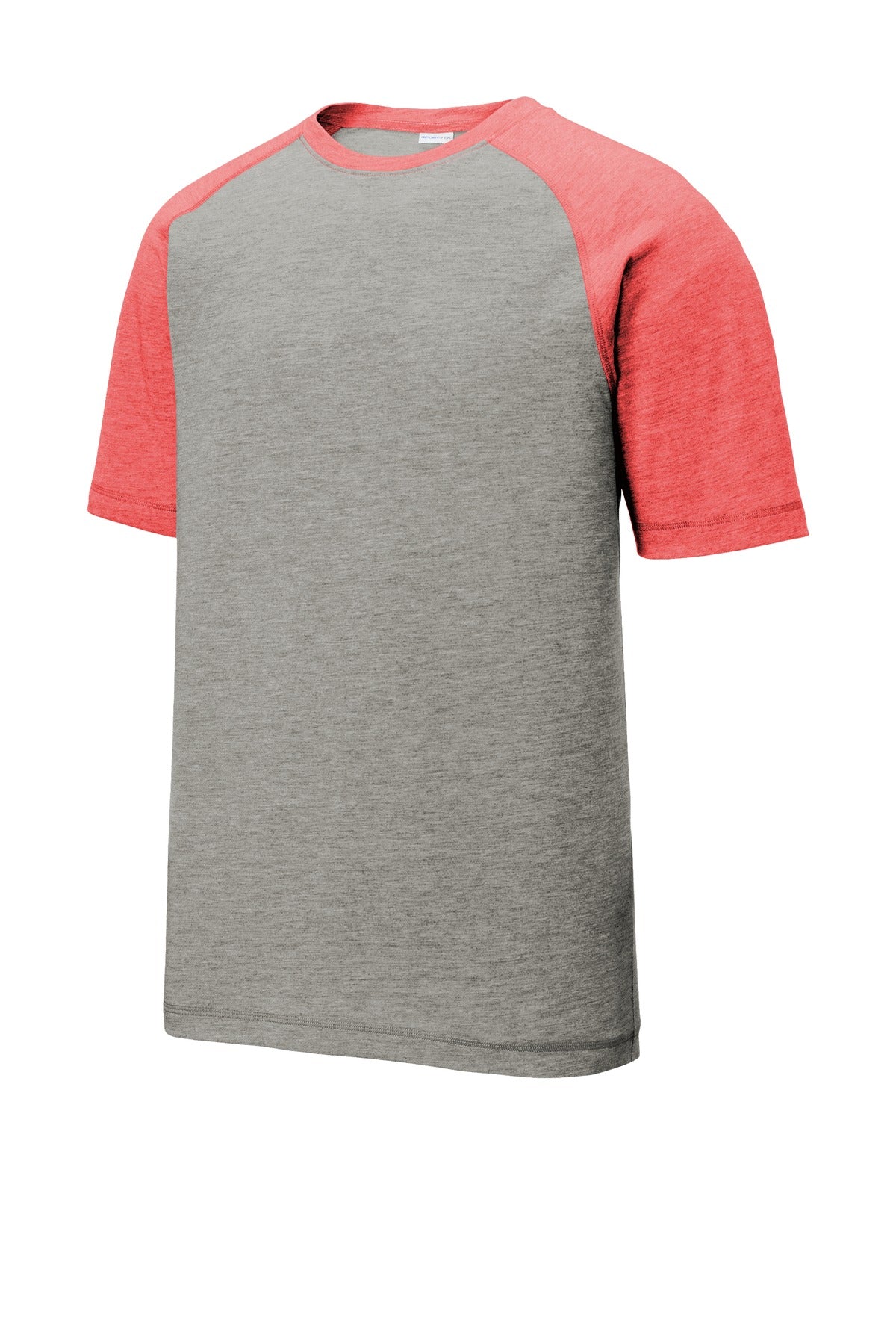 Unisex PosiCharge Tri-Blend Wicking Raglan Tee - True Red Heather / Light Gray Heather