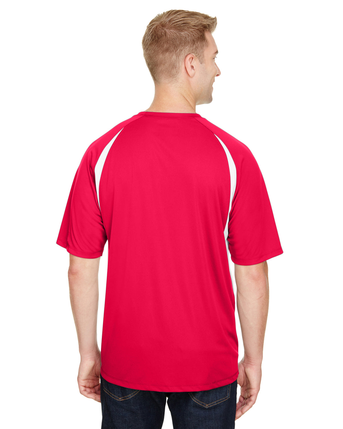 Men's Cooling Performance Color Blocked T-Shirt - Scarlet / White