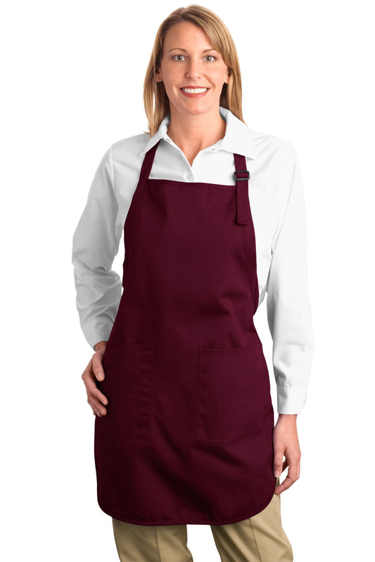 Full-Length Apron with Pockets - Maroon