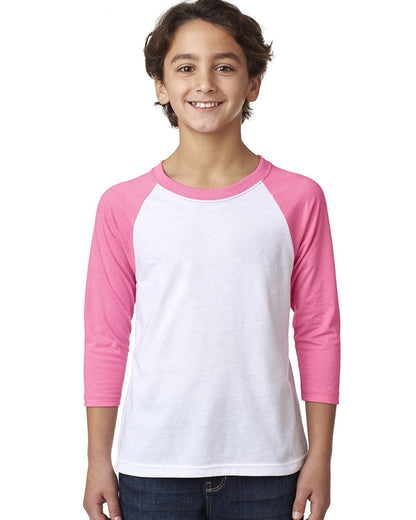 Youth CVC 3/4-Sleeve Raglan - Hot Pink / White