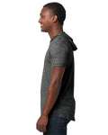 Unisex Mock Twist Short Sleeve Hoody T-Shirt - Black