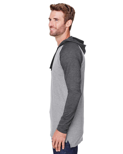 Men's Hooded Raglan Long Sleeve Fine Jersey T-Shirt - Granite Heather / Vintage Smoke / Black