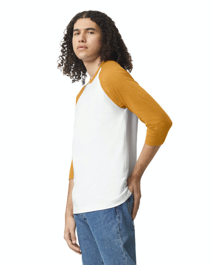 Unisex CVC Raglan T-Shirt - White Heather Mustard