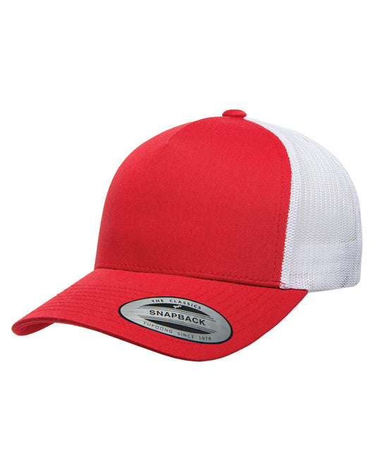 Unisex 5-Panel Retro Trucker Cap - Red / White