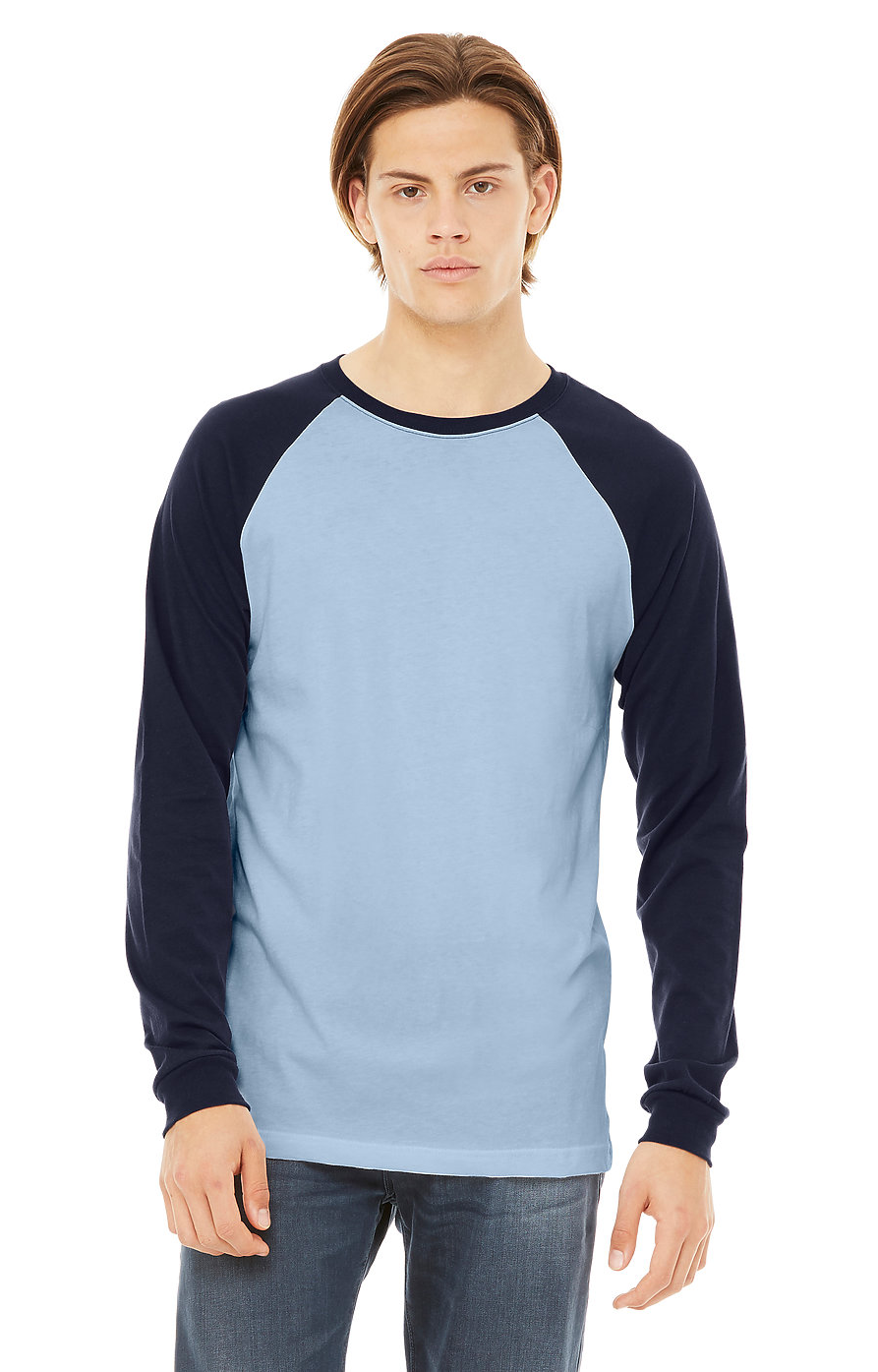 Men's Jersey Long-Sleeve Baseball T-Shirt - Baby Blue / Navy