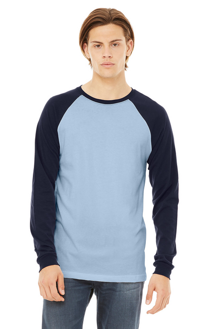 Men's Jersey Long-Sleeve Baseball T-Shirt - Baby Blue / Navy