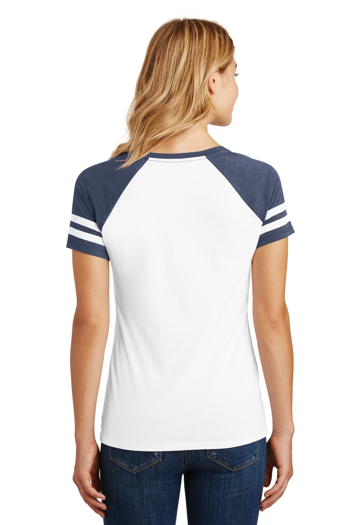 Women's Game V-Neck Tee - White / Heather True Navy