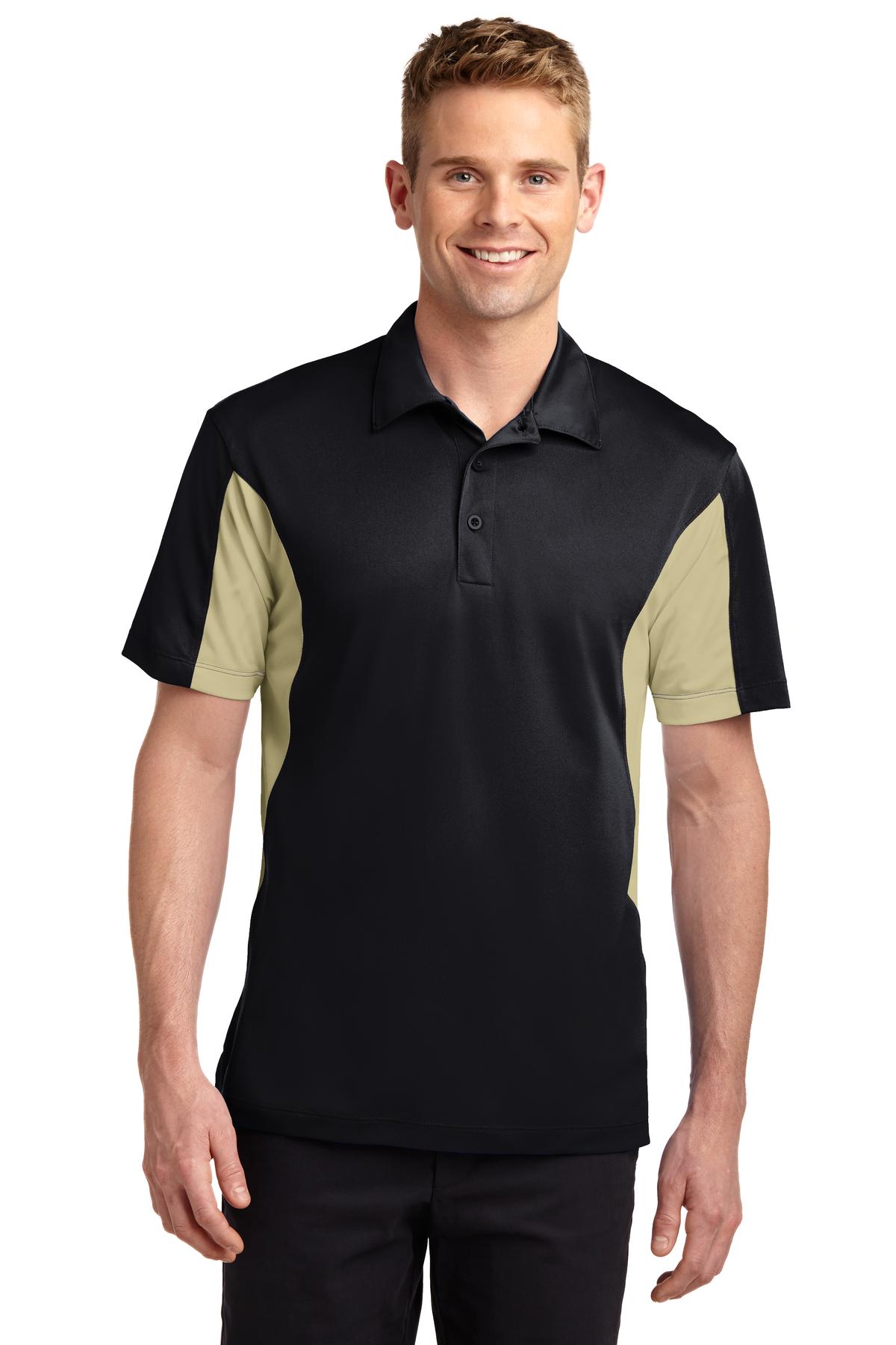 Men's Side Blocked Micropique Sport-Wick Polo - Black / Vegas Gold
