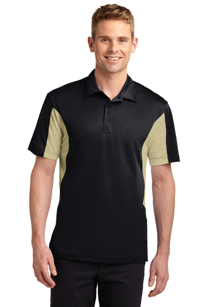 Men's Side Blocked Micropique Sport-Wick Polo - Black / Vegas Gold