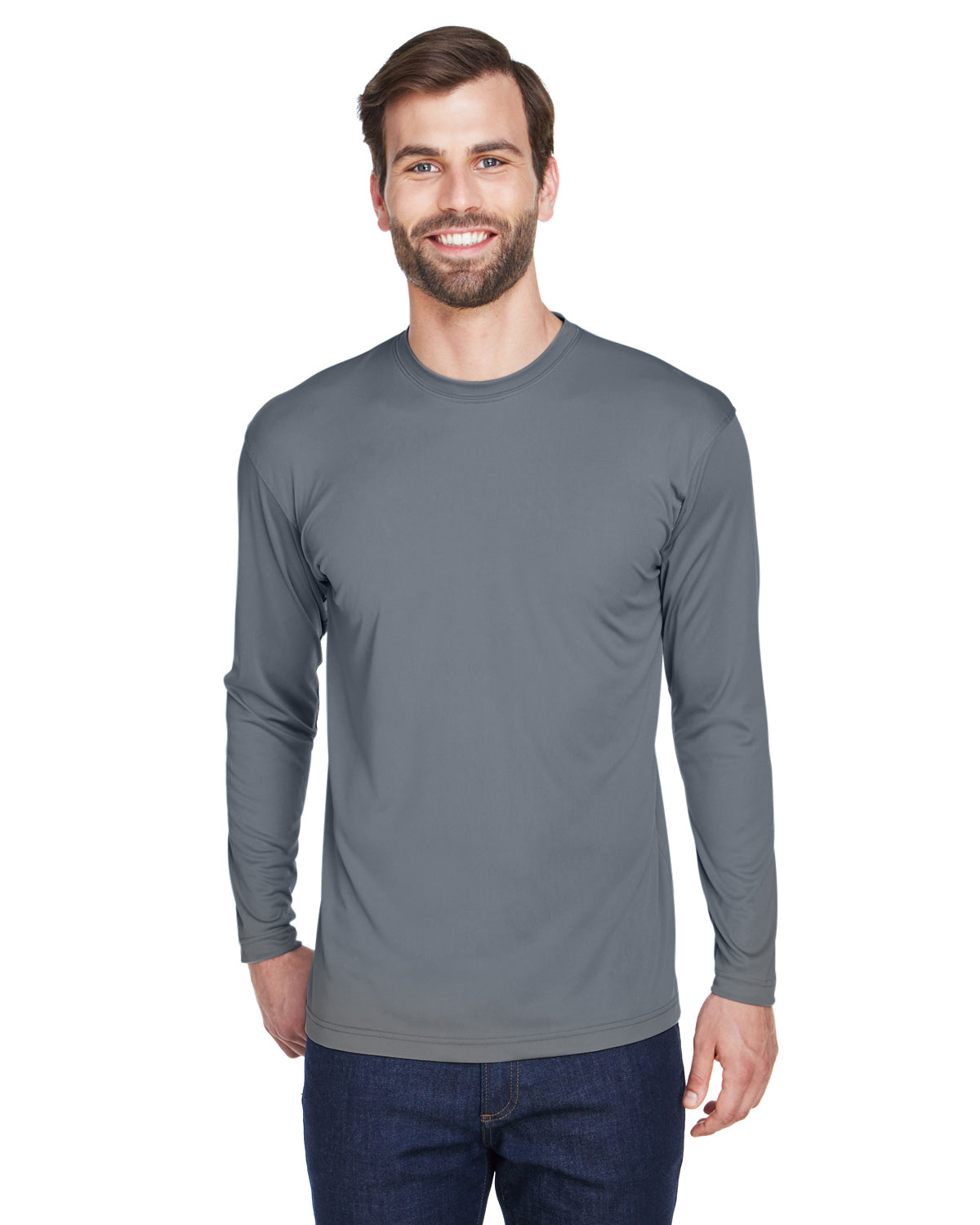 Unisex Cool & Dry Sport Long-Sleeve Performance Interlock T-Shirt - Charcoal