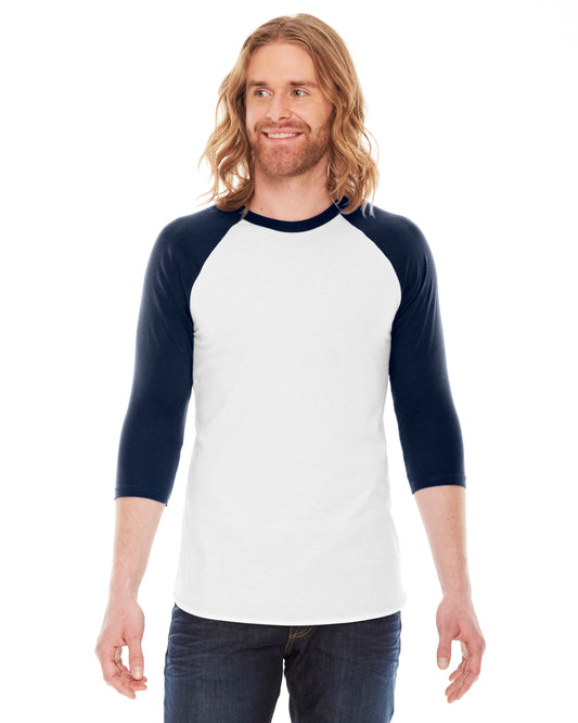 Unisex Poly-Cotton 3/4-Sleeve Raglan T-Shirt - White / Navy
