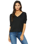 Women's Flowy Boxy Half-Sleeve V-Neck T-Shirt - Black