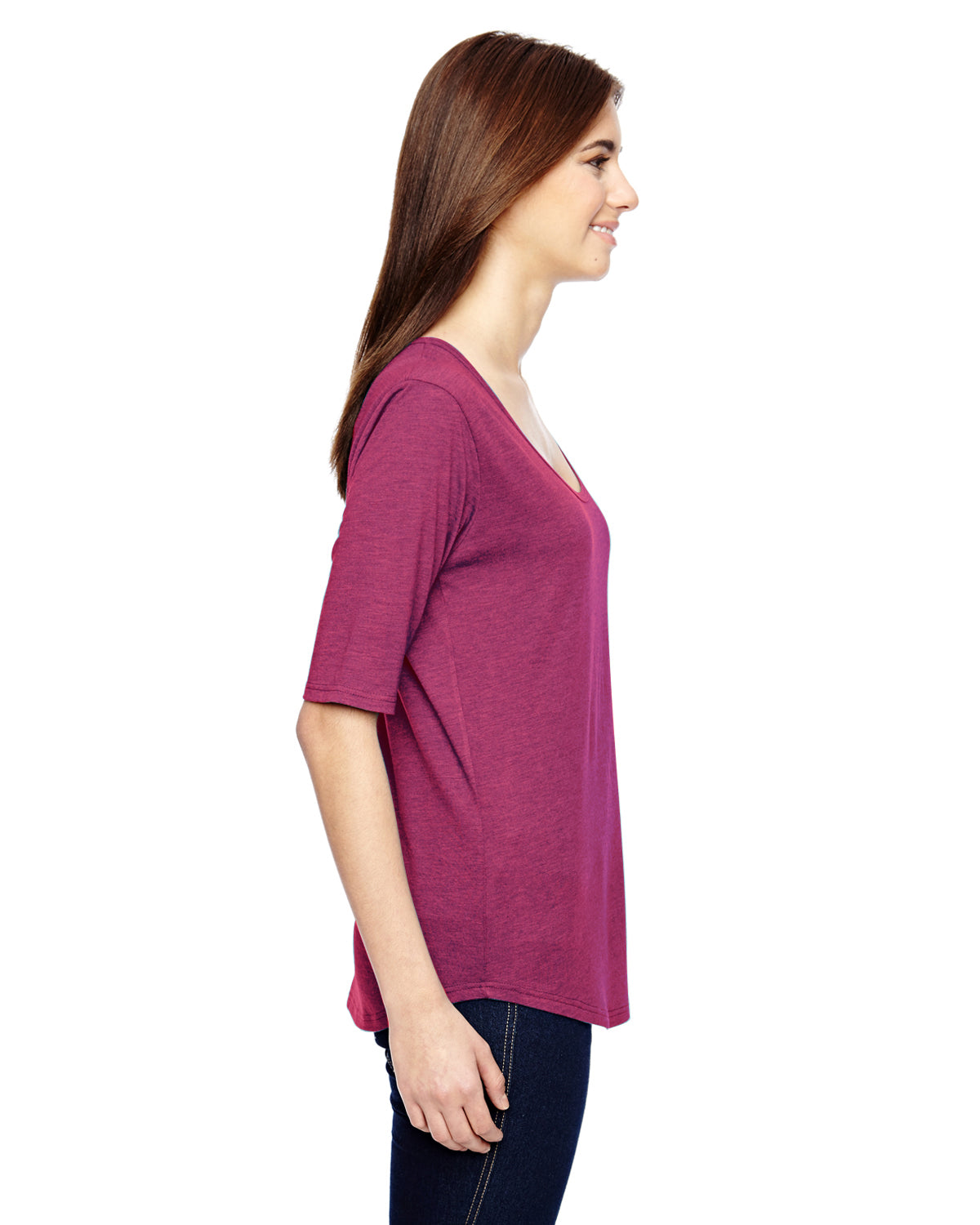 Women's Triblend Deep Scoop 1/2-Sleeve T-Shirt - Heather Raspberry