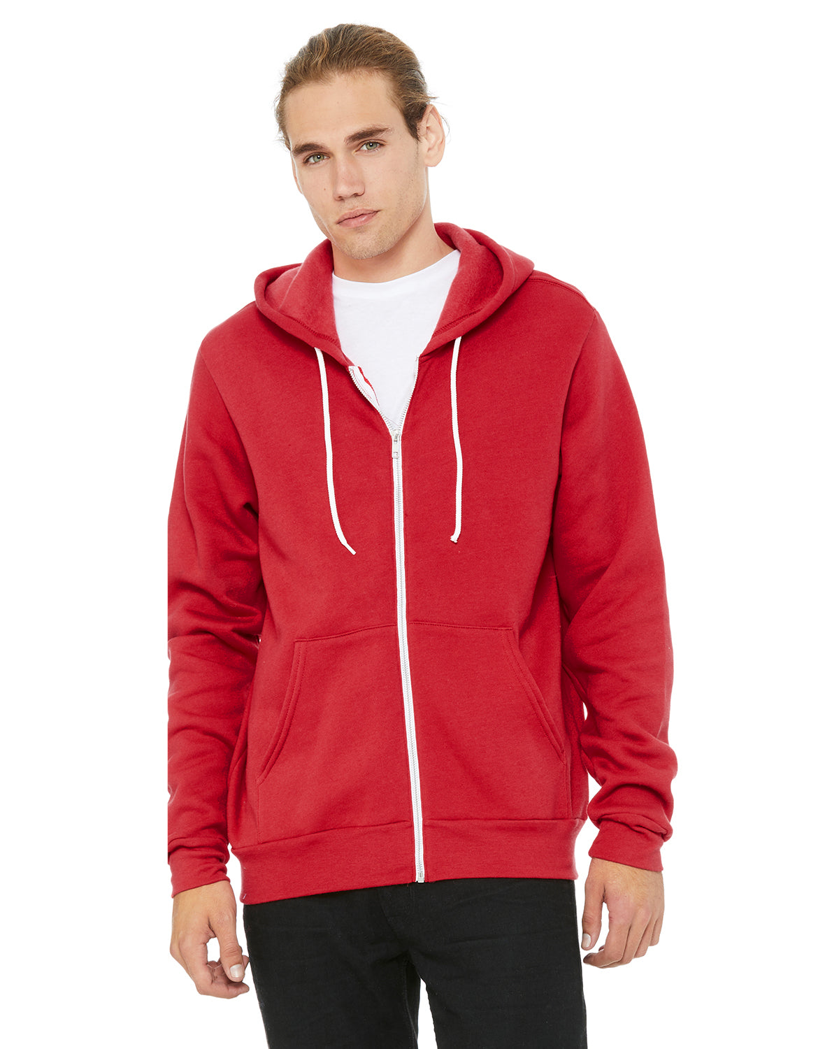 Unisex Poly-Cotton Sponge Fleece Full-Zip Hoodie - Red