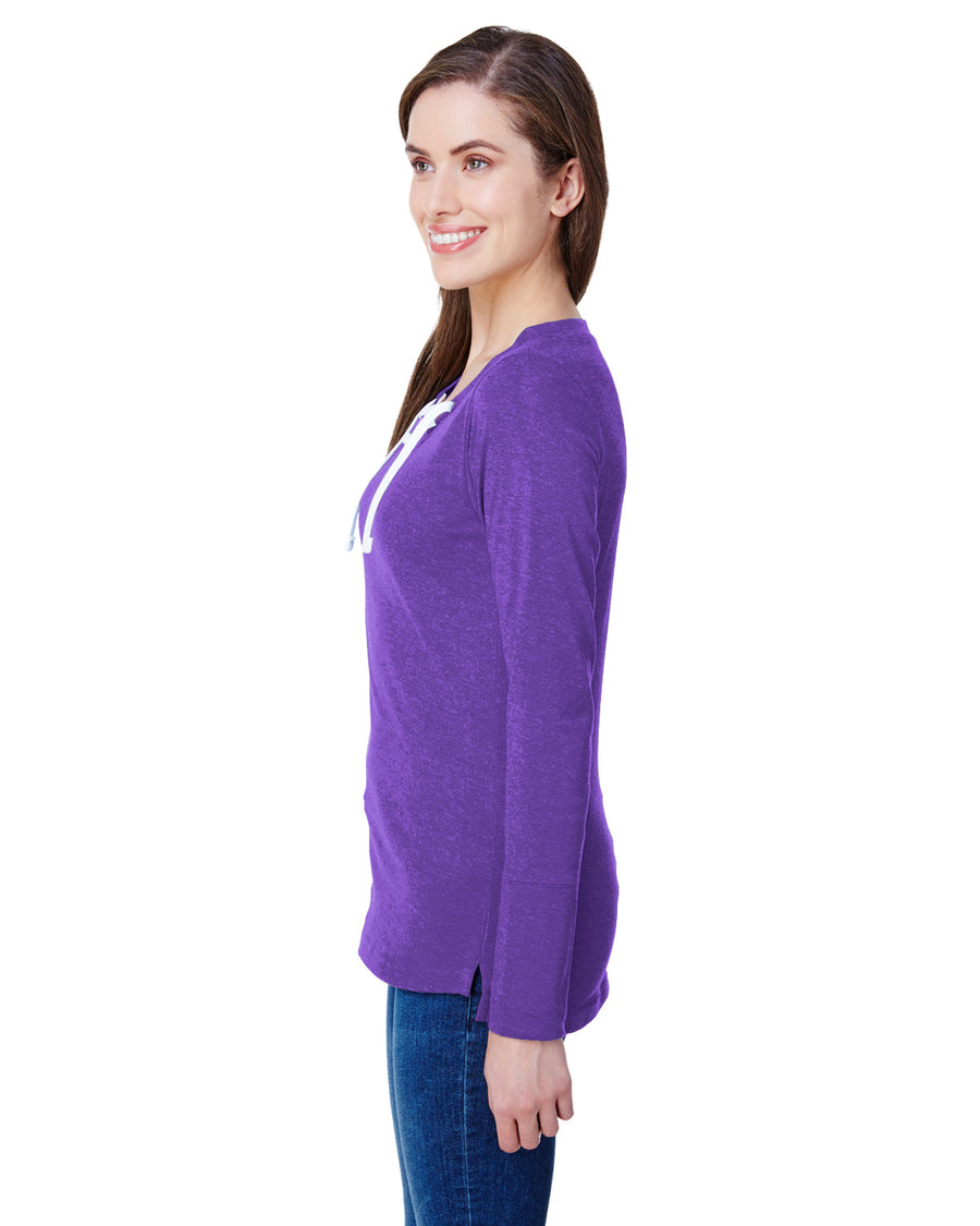Women's Long Sleeve Fine Jersey Lace-Up T-Shirt - Vintage Purple / White