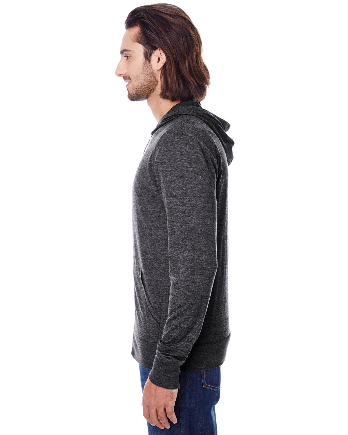 Unisex Triblend Full-Zip Light Hoodie - Black Triblend