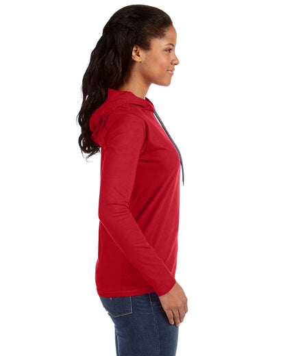 Women's Lightweight Long-Sleeve Hooded T-Shirt - Red / Dark Gray