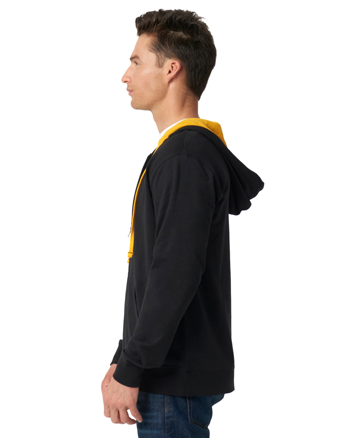 Unisex French Terry Zip Hoodie - Black / Gold