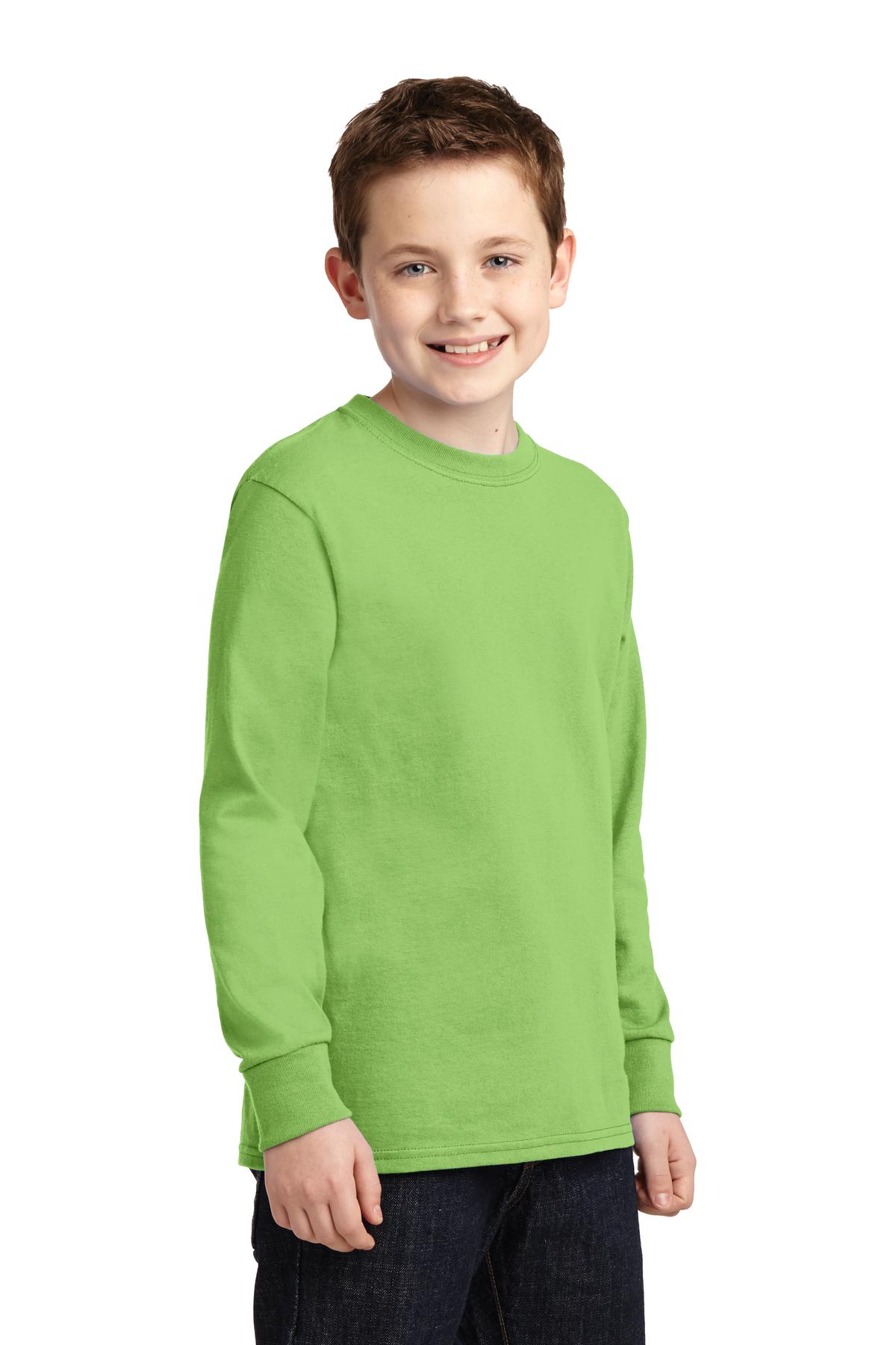 Youth Long Sleeve Core Cotton Tee - Lime