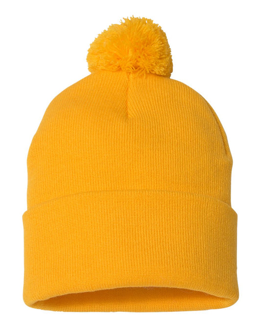 Pom-Pom 12" Knit Beanie - Gold