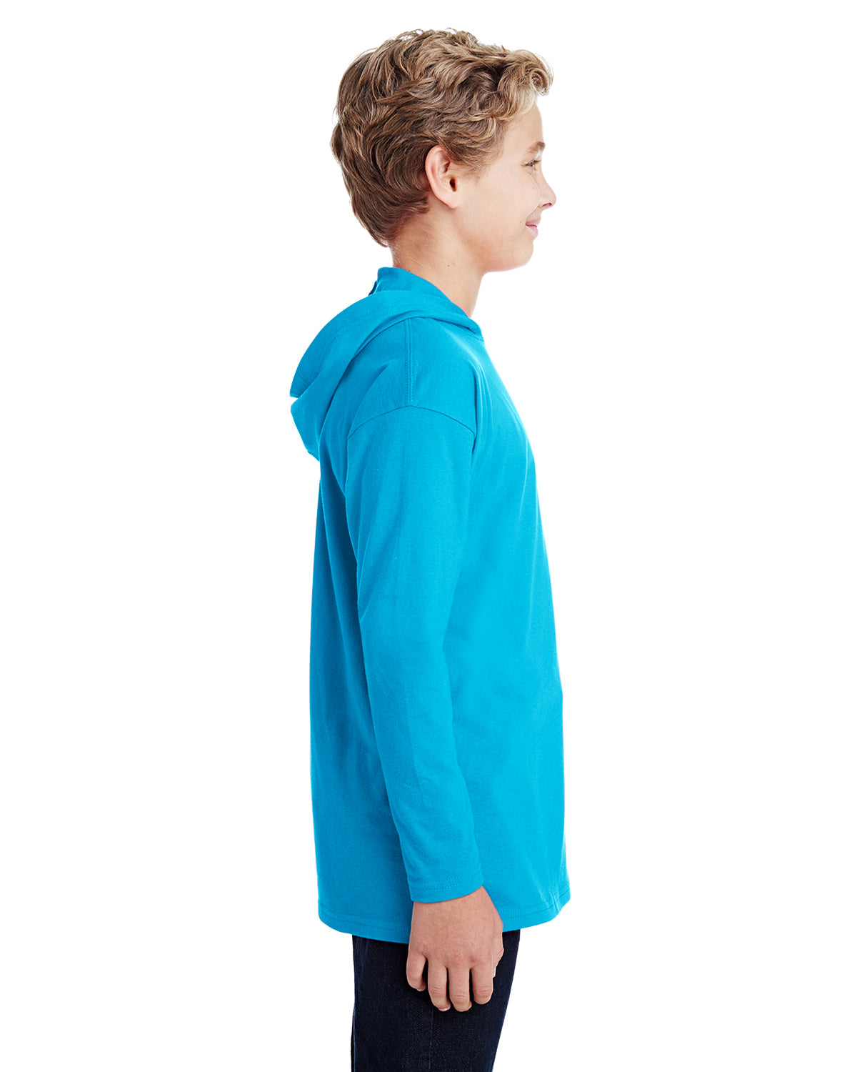 Youth Long-Sleeve Hooded T-Shirt - Caribbean Blue