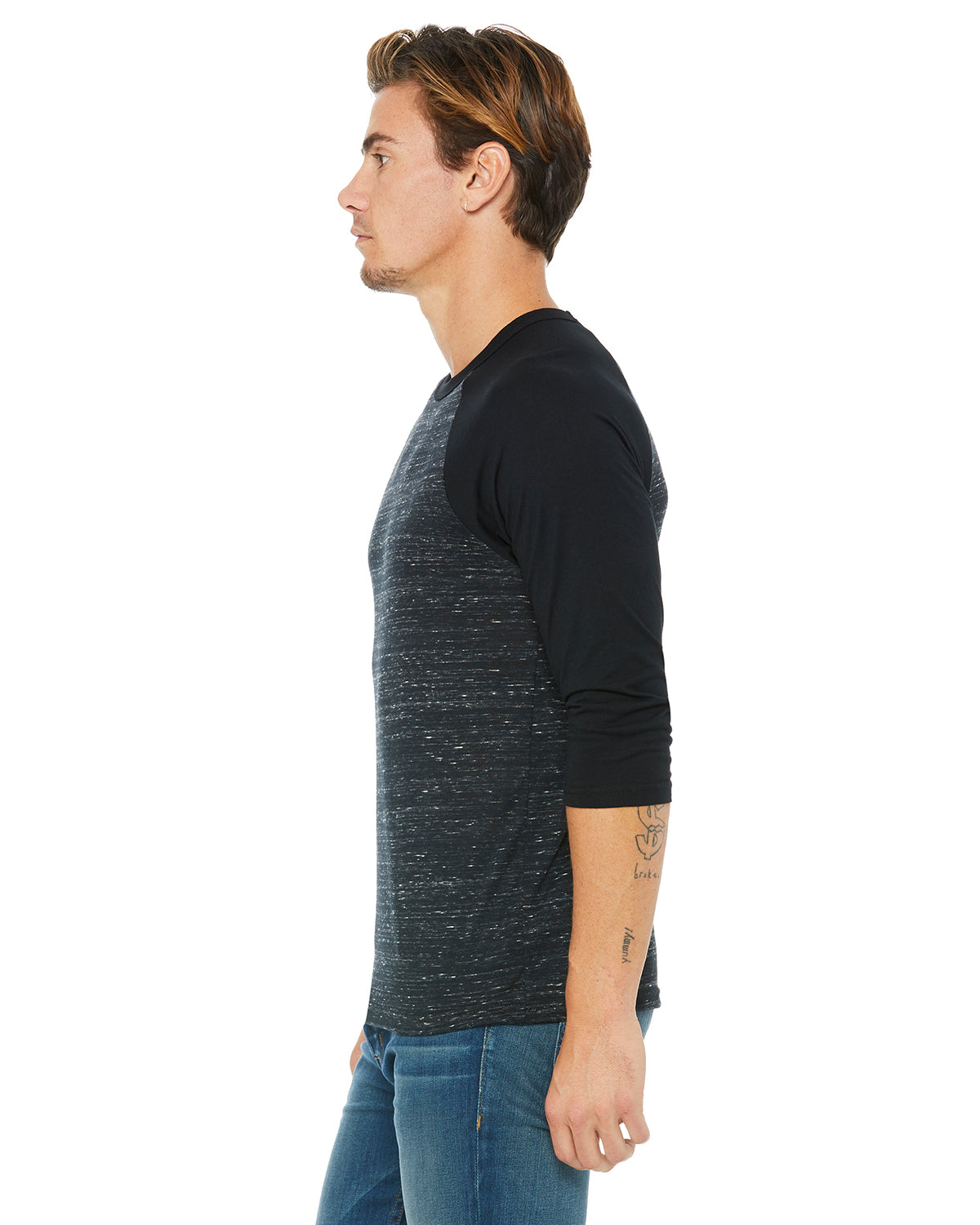 Unisex 3/4-Sleeve Baseball T-Shirt - Black Marble / Black