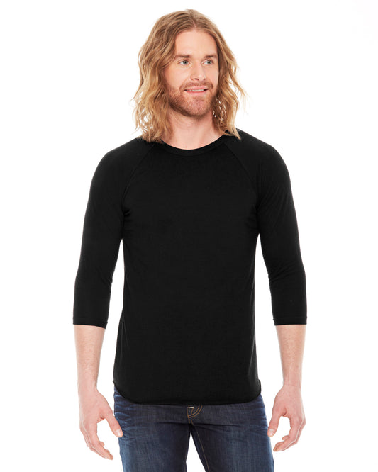 Unisex Poly-Cotton 3/4-Sleeve Raglan T-Shirt - Black